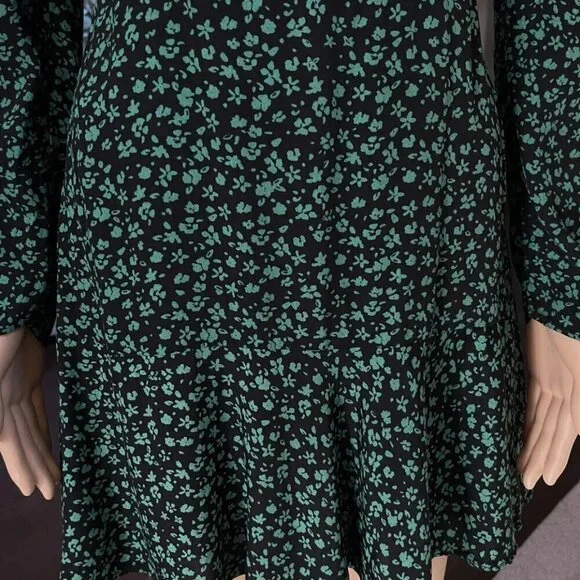 Zara Floral Print Sweetheart Neckline Long Sleeves Mini Dress Black Green Size S - Picture 4 of 6